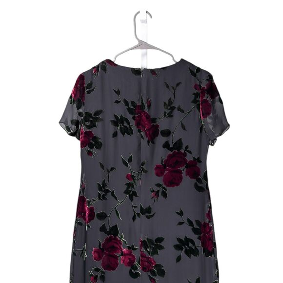 Vintage Talbots Women's Maxi Dress Gray Floral Burnout Velvet Silk Blend Size 4P - Picture 7 of 9